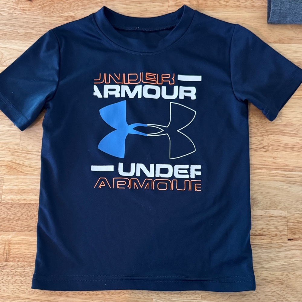 Under Armour Kids Navy and Orange Logo Tee